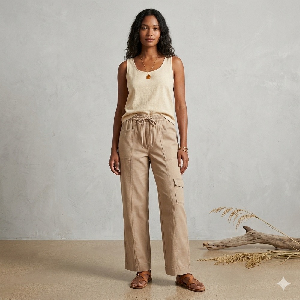 Madewell Utility Cargo Pull-On Pants Tan Beige Straight Leg Tencel Small S